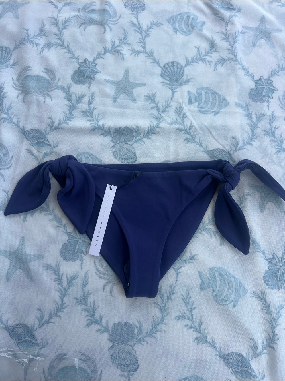 Susana Monaco Swim Adjustable Tie Bottom in Night Life Dark Blue XS $88